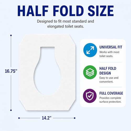 MP MOZZPAK Toilet Seat Covers Disposable Flushable – 2000 Sheets (8 Packs of 250) | Flushable Half-Fold Paper Liners | Hygienic Protection for Public Restrooms, Travel, Hotels, Kids Potty Training