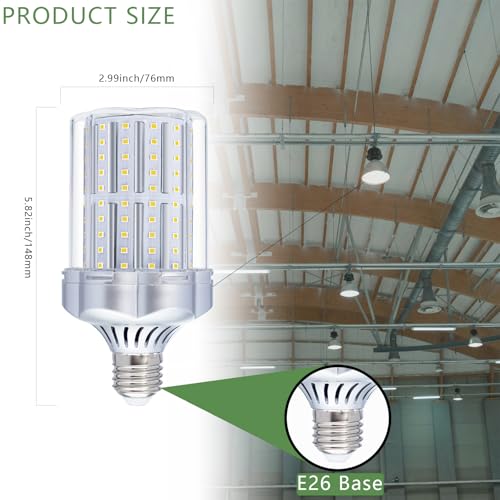 BOGAO E26 LED Bulb,32W LED Corn Light Bulb 320W Equivalent 6000K White 3400LM Non-dimmable Flicker Free LED Corn Bulb for Indoor Garage Warehouse Factory Workshop Street Backyard Pack of 2