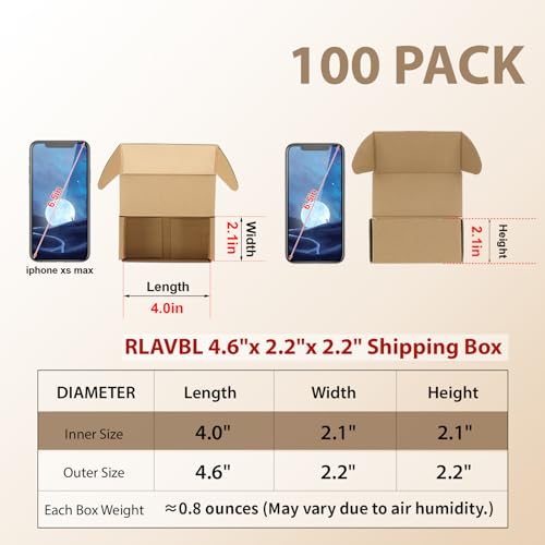 RLAVBL 4.6x2.2x2.2 Small Shipping Boxes Set of 100, Brown Corrugated Cardboard Box, Mailer Box - color: Brown, size: 4x2x2