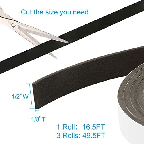 Seal Foam Tape,1/2 Inch W x 1/8 Inch T Weather Stripping for Door and Window,High Density Single Sided Closed Cell Door Insulation Weather Strip, 3 Rolls Total 50FT Black (Pack of 2) - size: 1/2"W x 1/8"T x 50FT (Pack of 2)