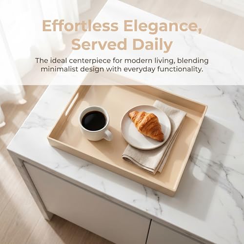 Beige Decorative Tray, Rectangular Large Serving Tray with Handles, Plastic Coffee Table Tray for Ottoman, Living Room, Kitchen Tabletop, 15.7” x 11.8” x1.6” - color: Large Beige Rectangular, size: 15.7" x 11.8" x 1.6" Rectangular