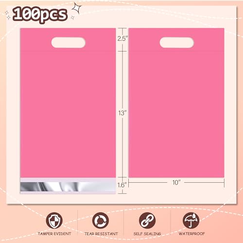 Pink Poly Mailers with Handle, 10x13 Inch 100 Pcs - color: Pink, size: 10x13 Inch 100 pcs