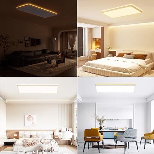 23 Inch Square LED Flush Mount Ceiling Light Dimmable with Remote Backlight - color: Dimmable White
