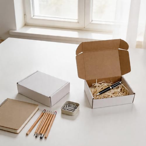 Fishat 7" x 5" x 2" White Corrugated Cardboard Shipping Boxes Set of 25 - size: 7" x 5" x 2"