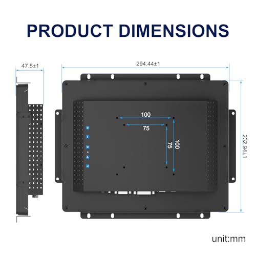 10-Point Multi-Touch Industrial Display 1024x768, 12.1 Inch Open Frame Capacitive Touch Screen Monitor, IP65 Front Waterproof Multi-Touch LCD Display with HD-MI VGA Ports - size: 12.1