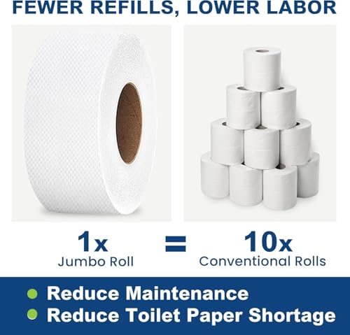Commercial toilet paper - Jumbo toilet paper rolls -3,600 FT Industrial 3-Ply 9” Bulk Large Roll for Standard Jumbo Dispenser -100% Recycled Fibers-Soft and Absorbent Bathroom Tissue -6 Roll Case Pack - style: 3-Ply 6 Rolls