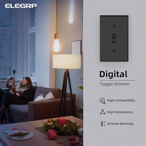 ELEGRP Digital Toggle Dimmer Switch for Dimmable LED, CFL and Incandescent Light Bulbs, Single Pole or 3-Way Toggle LED Dimmer Light Switch, Wall Plate Included, UL Listed, 2 Pack, Black - color: Black, size: With Screws