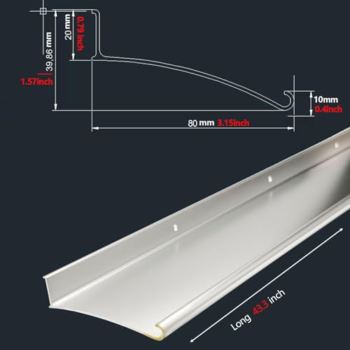 Aluminum Door Rain Drip Guard for Exterior Door and Window Top - color: Silver, size: 43.3×3.15 in 2pc -B
