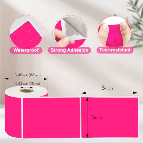 3 X 5 Inch Printable Waterproof Rectangle Color Coding Labels, 300 Per Roll Adhesive Color Coding Stickers for Bar-Codes, Address, Small Business Labeling, Fluorescent Pink - color: Fluorescent Pink