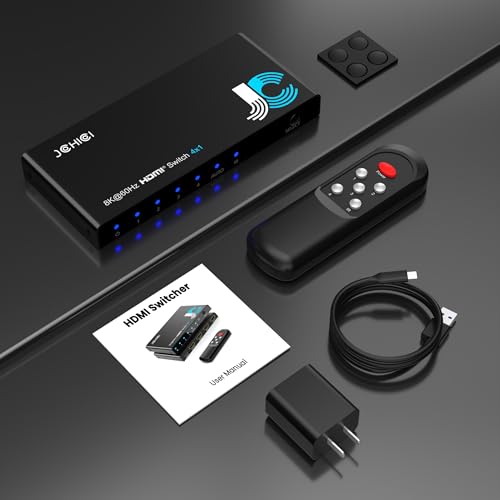 HDMI 2.1 Switch 4 in 1 Out 8K 60Hz 4K 120Hz for PS5 Xbox Apple TV - size: 8K HDMI Switcher 4 port
