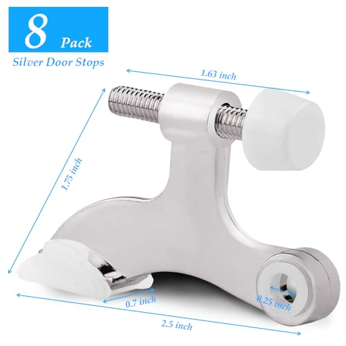 OBTANIM 8 Pack Hinge Pin Door Stopper Heavy Duty Metal Adjustable Door Stops with Rubber Bumper Tips (Silver) - color: Silver