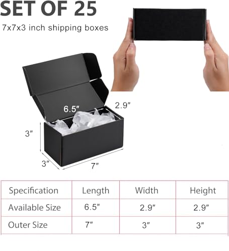7x3x3 inch Black Shipping Boxes for Small Business- Set of 25 - color: Black, size: 7x3x3 Inch