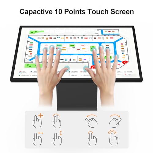 32 Inch Touch Screen Kiosk, 10pt PCAP Capactive Touch Screen Digital Signage, Windows OS K-Style Indoor Digital Signage, Interactive LCD Display Signage, U-Disk Publish Content, Split Screen - color: 32"+Black (Windows OS)