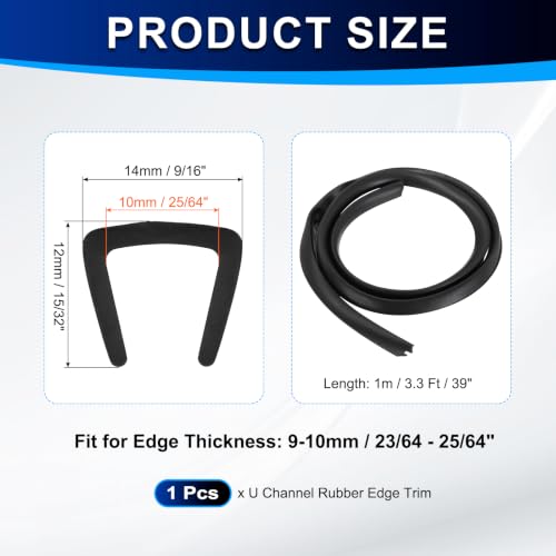 PATIKIL U Channel Rubber Edge Trim 3.3Ft Long for 23/64"–25/64" Thick Edge - size: 3.3Ft L x 9/16" W, 25/64" Slot