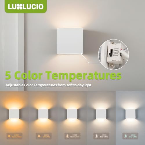 Indoor Outdoor Up and Down Wall Sconce, 5%-100% Dimmable 18W, 5 Color Temperature Selectable (2700K-5000K), Modern Lighting for Living Room/Porch, CRI90+, 120V-277V, ETL FCC Certified - color: White, size: 1pack