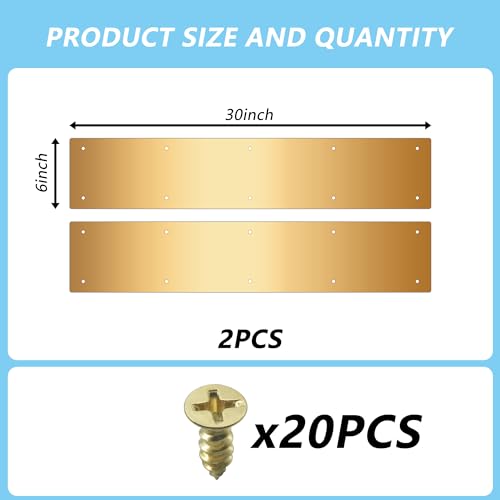 2pcs 30×6Inch Aluminum Door Kick Plates for Exterior Doors – Decorative Protection to Prevent Damage from Kicking – Stylish and Durable Door Kick Plate(Golden) - color: 30"x6"-2pack-Golden