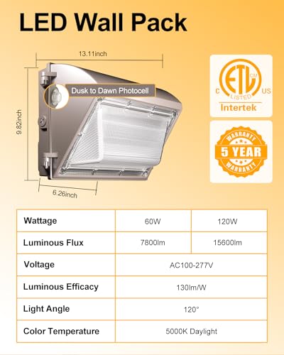 LED Wall Pack Light 120W 15600LM with Dusk to Dawn Photocell, 4 Pack - size: 120W 4 Pack