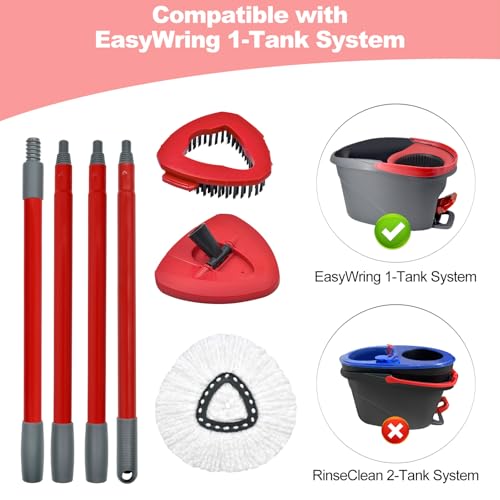 Mop Handle Mop Replace Heads and Mop Base Brush Replacement for O Cedar EasyWring 1-Tank System Include 3 Spin Mop Replacement Head, 4-Section Mop Handles, 1 Base and 1 Scrub Brush Combo - color: 3 White Mop Heads + 1 Set Mop Handle ( 1 Tank )
