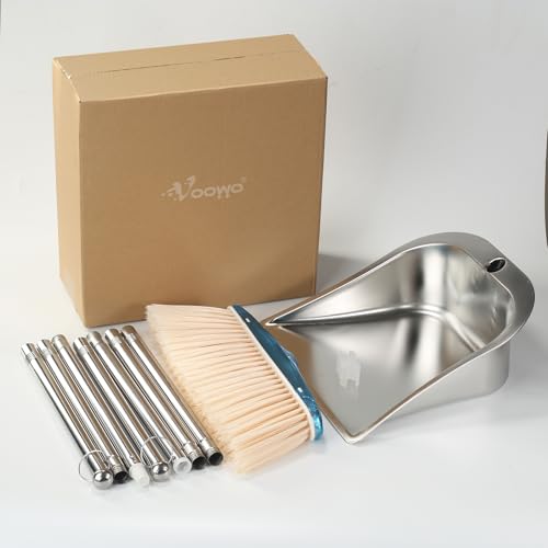 Broom and Dustpan Set for Home, Stainless Steel Broom and Dustpan Set with Long Handle, Heavy Duty Dustpan Broom Set Standing Dust Pan Kitchen and Home Indoor Outdoor Broom - color: Silver Broom and Dustpan Set