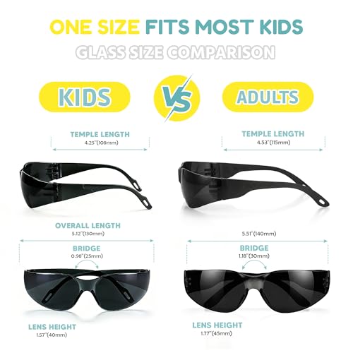 24 Pack Kids Tinted Safety Glasses, ANSI Z87.1 Dark Smoke Lens UV400 Protection Child Protective Eyewear Scratch & Impact Resistant Youth Safety Goggles Gray Black for School Outdoor Sports - color: Gray