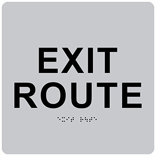 ADA Exit Route,Braille Grade II, ADA Compliant,6"x6", 3M Double Sided Tape (Silver) - color: Silver