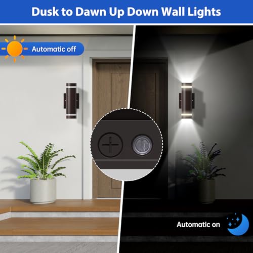 dephen Up Down Outdoor Wall Light with Dusk to Dawn, Integrated LED Sconce