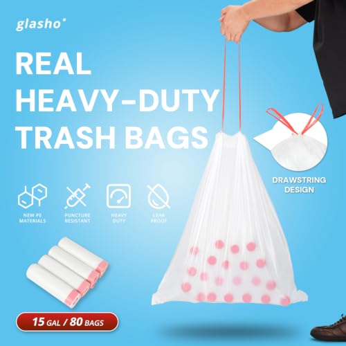 15 Gallon Drawstring Trash Bags, 80 Count, White - size: 1 Count (Pack of 80)