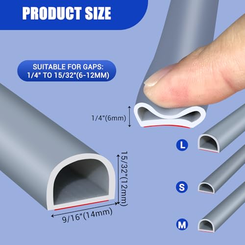 Weather Stripping Door Seal, Self Adhesive Silicone D Shaped Weather Strip, Door Seal Strip for Door Frame/Window Seal, 20Ft, Grey (9/16" W × 15/32" T) - color: Gray, size: L (9/16" W × 15/32" T)