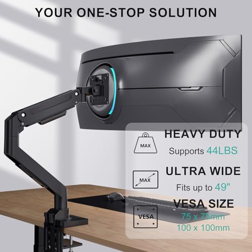 WALI Heavy Duty Monitor Arm for 13-49 inch 1000R Curved Screen, up to 44lbs - color: Black (Single), size: 13" to 49"