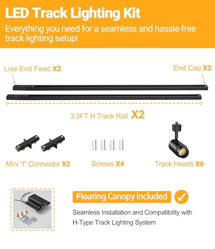 5 Color Zoomable 6-Light LED Track Lighting Kit, Dimmable 12W Black - color: Black, size: 6 Lights