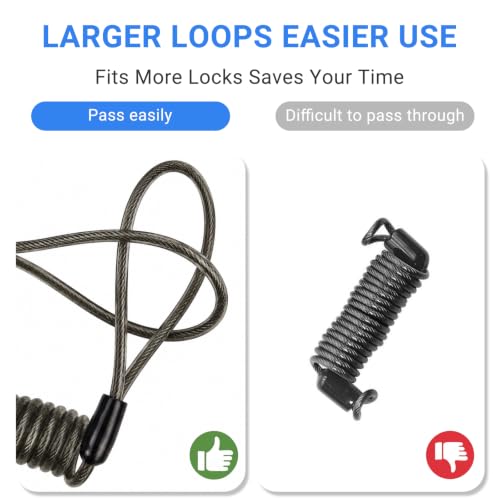Security Cable Lock 2 Pack, 5FT Self-Coiling Stainless Steel Double Loop Cable, Flexible Anti-Theft Wire for Luggage, Bike, Helmet & Travel Gear (Black) - color: Black