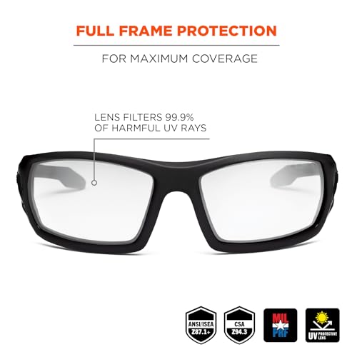 Ergodyne Skullerz ODIN Safety Glasses Sunglasses, Impact Resistant Z87.1+ - color: Matte Black Frame, Clear Lens