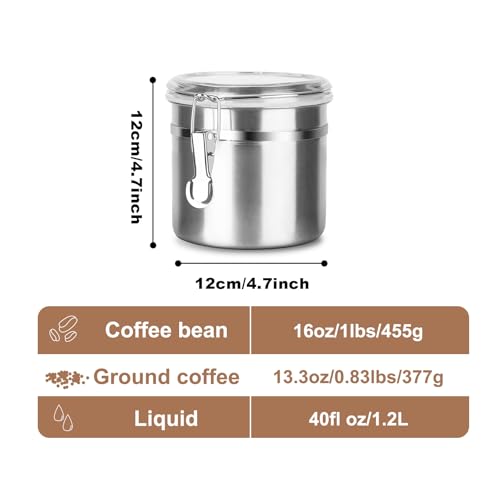 Walktosun Stainless Steel Food Container with Clear Lids Airtight Storage Container Stackable Small Canisters Kitchen Pantry Storage for Cereal, Snacks, Candy, Herbs, Spices, Sugar, Tea (1.2L Silver) - color: 1.2L Silver