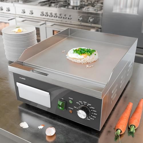 VIKEER Electric Griddle, 14 Inch Flat Top Grill Commercial Electric Griddles Stainless Steel Adjustable Temperature Control 90℉-575℉ for Home or Restaurant Use - size: 14 inch