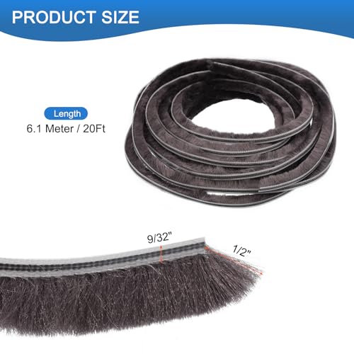 Brush Seal Weather Stripping, 9/32" x 1/2" x 20ft Card Slot Door Brush Strip for PVC Sliding Sash Door Window and Wardrobe Seal - Non-Adhesive Backing - size: 20Ft x 9/32" Backing x 1/2" Brush