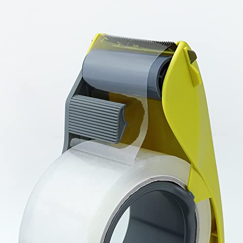 ABEL Duet 2-IN-1 Packing Tape Dispenser & Splitter, Yellow, 2 Inch Wide Ergonomic Tape Gun, Built-in Safety Tape Splitter, Shipping Moving Mailing Box Sealing Carton Packaging, Lightweight Tape Cutter - color: Yellow