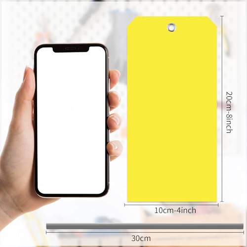 100 Pieces 4x8 inch Large Yellow Plastic Tags with Wires Heavy Duty Waterproof Shipping Tags with String Writable Blank Hang Tags with Reinforced Holes for Luggage Garage Inventory Car Parts - color: Yellow