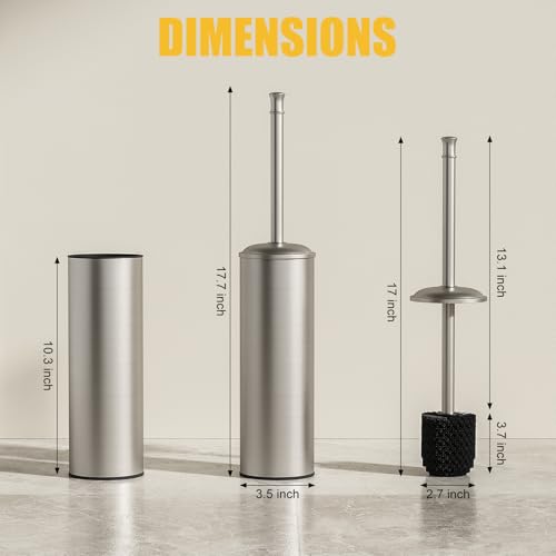 BESy Toilet Brush and Holder, Toilet Cleaner Bowl Set with Two Brush with Extra Long Handle, Durable Bristles Toilet Scrubber and Covered Holder, Drip-Proof Stainless Steel Brushed Nickel - color: Brushed Nickel