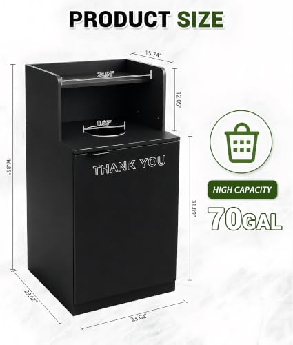 Trash Can Cabinet, Indoor Commercial Waste Holder Cabinet, Wooden Large-Capacity Restaurant Trash Can with Top Tray Structure for Business & Public Areas - color: Black, size: 70 Gal-Round Shape