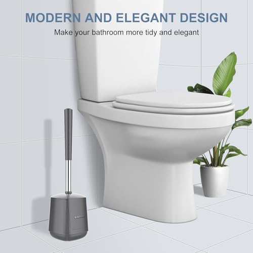 SetSail Toilet Brush and Holder 3 Pack, Self Closing Lid Toilet Bowl Brushes Holder Extra Long Handle Ventilated Toilet Brush Set for Bathroom Cleaning, Nylon Bristles, Grey - color: Gray, size: 3 packs