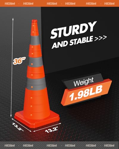 HiGiant 4 Pack 36" Collapsible Traffic Safety Cones, Orange Cones - size: 36inch