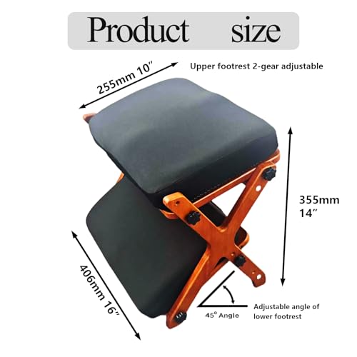 Adjustable Rubber Wood Foot Rest Under Desk - Double Layer Ergonomic Foot Pad with 2-Top & 3-Bottom Angle Adjustment, Soft Cushion for Office, Home, Gaming & Travel - size: 2 steps 16-14”