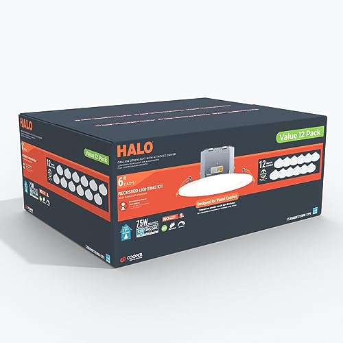 HALO 6" 900LM Canless LED Downlight 5CCT w/JBOX, Dimmable (12-Pack) - size: 6 inch 12PK