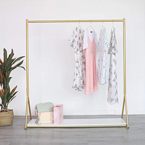 HOMEKAYT Gold Clothing Rack for Home,Boutique,Retail -59’’L - color: White wooden board