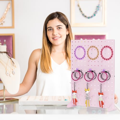 Peg Board Display Stand with 15 Hooks, Tabletop Metal Pegboard Shelf for Craft Shows & Fairs, Retail Stores, Vendors Arts and Crafts Finishing - 17x13Inch & Pink - color: Pink