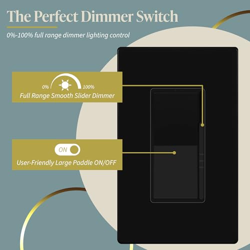 TOPGREENER 300W LED Dimmer Switch, Single Pole or 3-Way, Black, 2P - color: Black