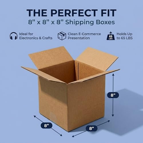 BOX USA Cube Shipping Boxes, 8x8x8" 25-Pk for Shipping & Packing - size: 8x8x8" (25-Pack)