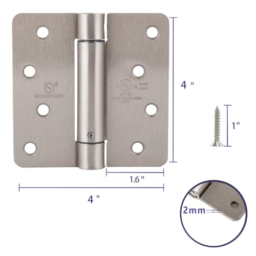 3 Pieces Self Closing Door Hinge 4 inch Satin Nickel Auto Close Hinges Adjustable 4" x 4" Spring Hinges Door Closer Hinge 1/4" Radius Corner Commercial Auto Self-Closing Hinge - color: Satin Nickel