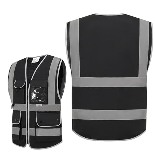 XIAKE Reflective Safety Vest for Men & Women High Visibility Class 2 Vest with Pockets Meets ANSI Standards - color: Black, size: XX-Large