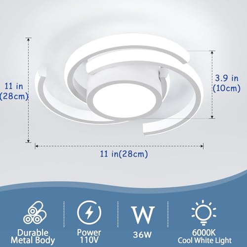 ADISUN LED Modern Ceiling Light,6000K Semi Flush Mount Ceiling Light Fixture,Unique White Ceiling Lights Fixtures for Living Room Bedroom Corridor Aisle Hallway Indoor Ceiling Lamp (D11 in*H3.9 in) - color: White, size: 1 Pack